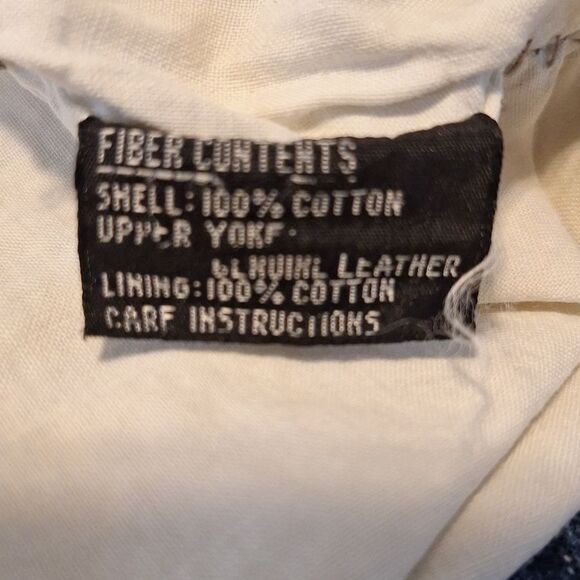 Izzi vintage 80s stone washed denim with leather accents long jacket/coat L - Picture 8 of 14